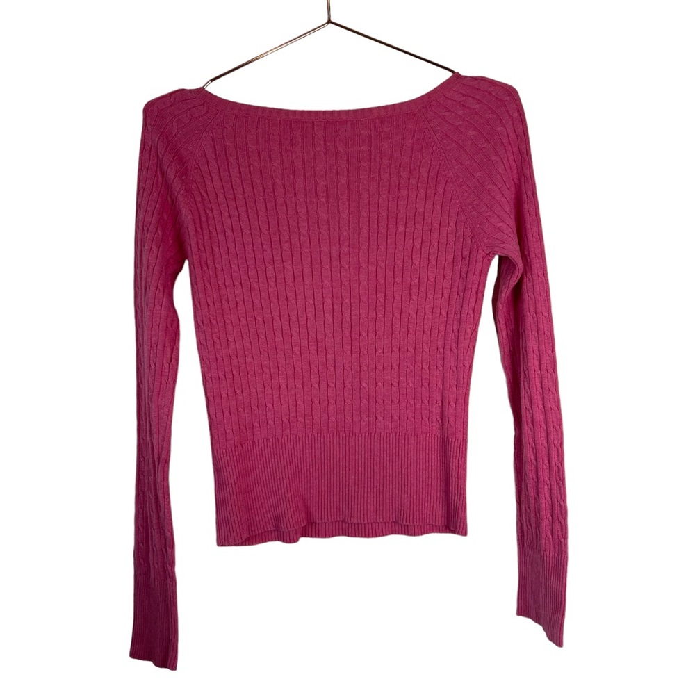 Aeropostale 90s Fitted Cable Knit Pink Sweater Pullover Rounded Neck Pink - Picture 5 of 7